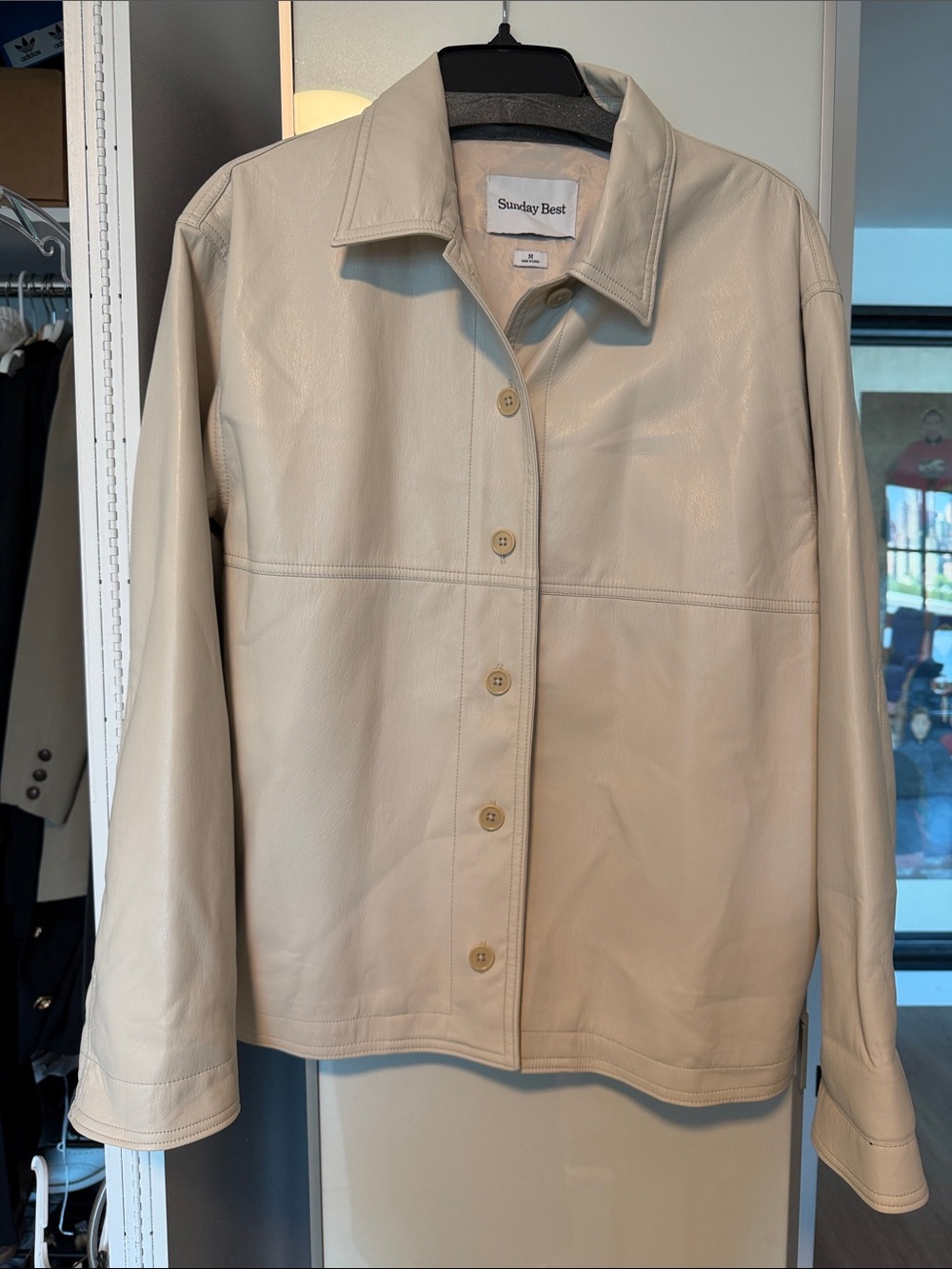 Sunday Best Cream Button-Front Faux Leather Jacket